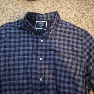 Charles Tyrwhitt Dark Blue Checkered Casual Dress Shirt Size Large